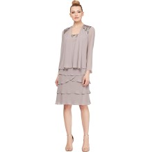 S.L. Fashions Women's Embellished Tiered Sequin Jacket Dress (Petite and Regular)